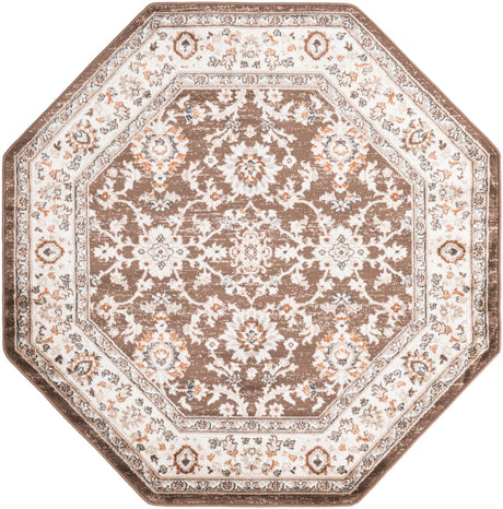Brown 5' 3 x 5' 3 Charlotte Octagon Area Rug 100% Polypropylene With Jute Backing Traditional Classical Durable Carpet for Living Dining Office Rooms for Sale at Rug Engine