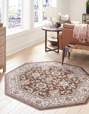 Brown 7' 10 x 7' 10 Charlotte Octagon Area Rug 100% Polypropylene With Jute Backing Traditional Classical Durable Carpet for Living Dining Office Rooms for Sale at Rug Engine