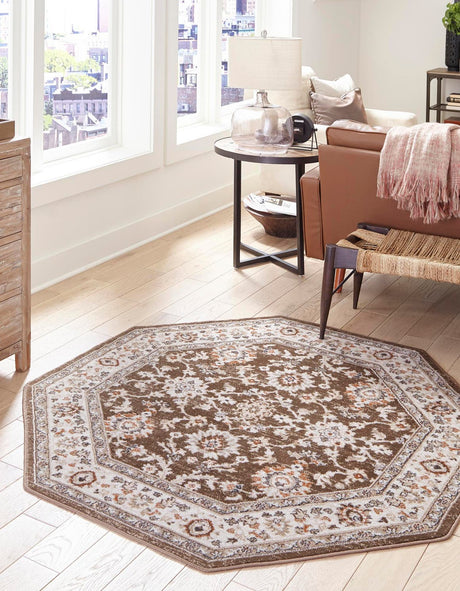 Brown 7' 10 x 7' 10 Charlotte Octagon Area Rug 100% Polypropylene With Jute Backing Traditional Classical Durable Carpet for Living Dining Office Rooms for Sale at Rug Engine