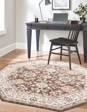 Brown 5' 3 x 5' 3 Charlotte Octagon Area Rug 100% Polypropylene With Jute Backing Traditional Classical Durable Carpet for Living Dining Office Rooms for Sale at Rug Engine