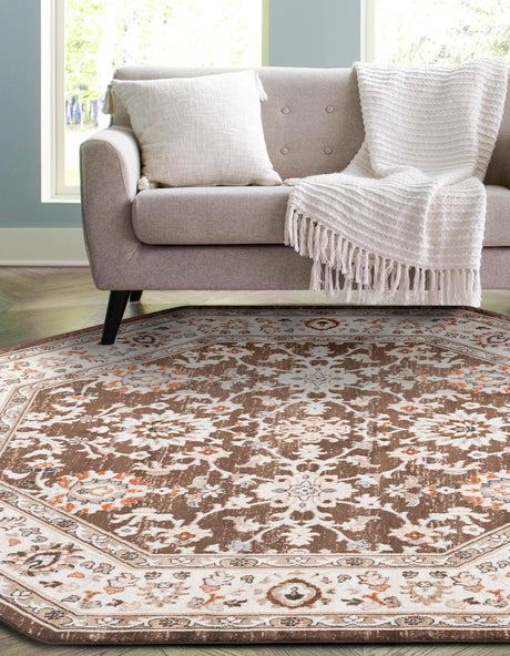 Brown 7' 10 x 7' 10 Charlotte Octagon Area Rug 100% Polypropylene With Jute Backing Traditional Classical Durable Carpet for Living Dining Office Rooms for Sale at Rug Engine