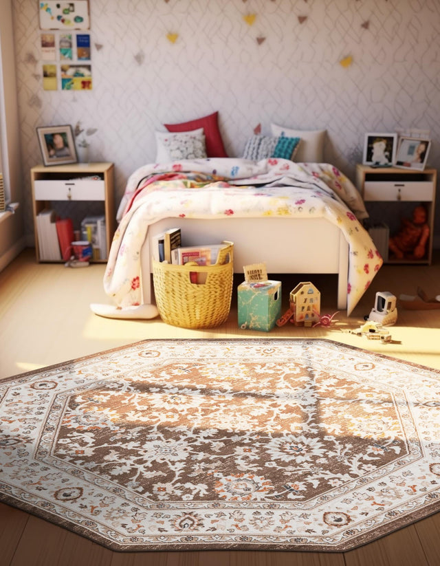 Brown 7' 10 x 7' 10 Charlotte Octagon Area Rug 100% Polypropylene With Jute Backing Traditional Classical Durable Carpet for Living Dining Office Rooms for Sale at Rug Engine