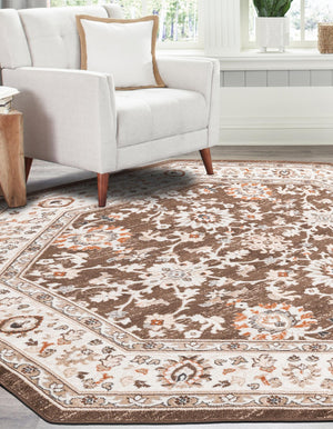 Brown 5' 3 x 5' 3 Charlotte Octagon Area Rug 100% Polypropylene With Jute Backing Traditional Classical Durable Carpet for Living Dining Office Rooms for Sale at Rug Engine