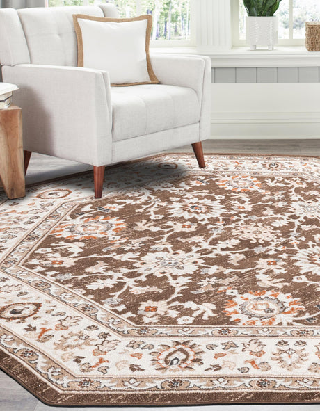 Brown 5' 3 x 5' 3 Charlotte Octagon Area Rug 100% Polypropylene With Jute Backing Traditional Classical Durable Carpet for Living Dining Office Rooms for Sale at Rug Engine