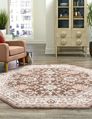 Brown 7' 10 x 7' 10 Charlotte Octagon Area Rug 100% Polypropylene With Jute Backing Traditional Classical Durable Carpet for Living Dining Office Rooms for Sale at Rug Engine