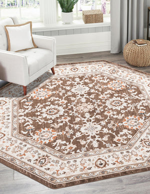Brown 7' 10 x 7' 10 Charlotte Octagon Area Rug 100% Polypropylene With Jute Backing Traditional Classical Durable Carpet for Living Dining Office Rooms for Sale at Rug Engine