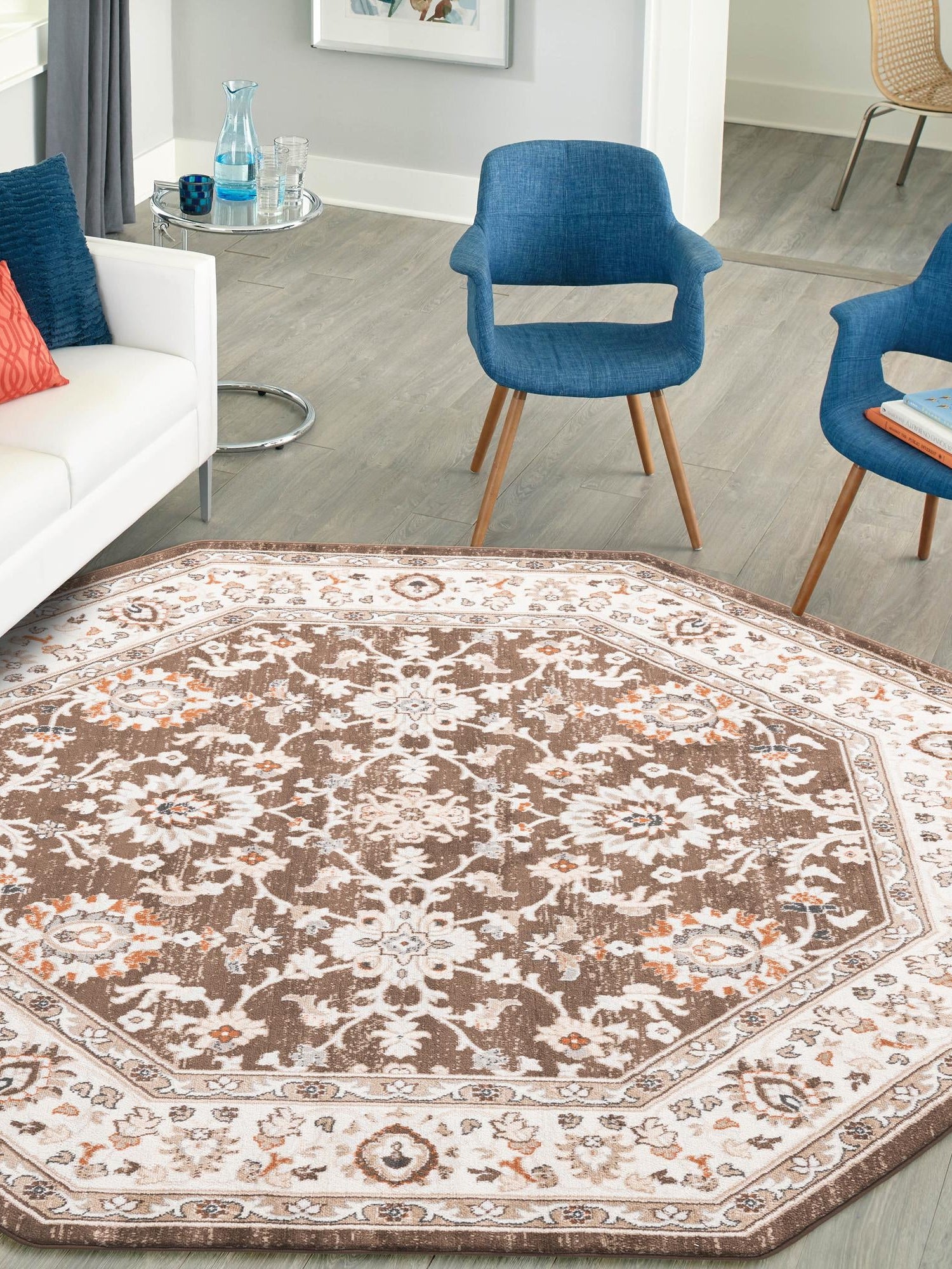 Brown 7' 10 x 7' 10 Charlotte Octagon Area Rug 100% Polypropylene With Jute Backing Traditional Classical Durable Carpet for Living Dining Office Rooms for Sale at Rug Engine