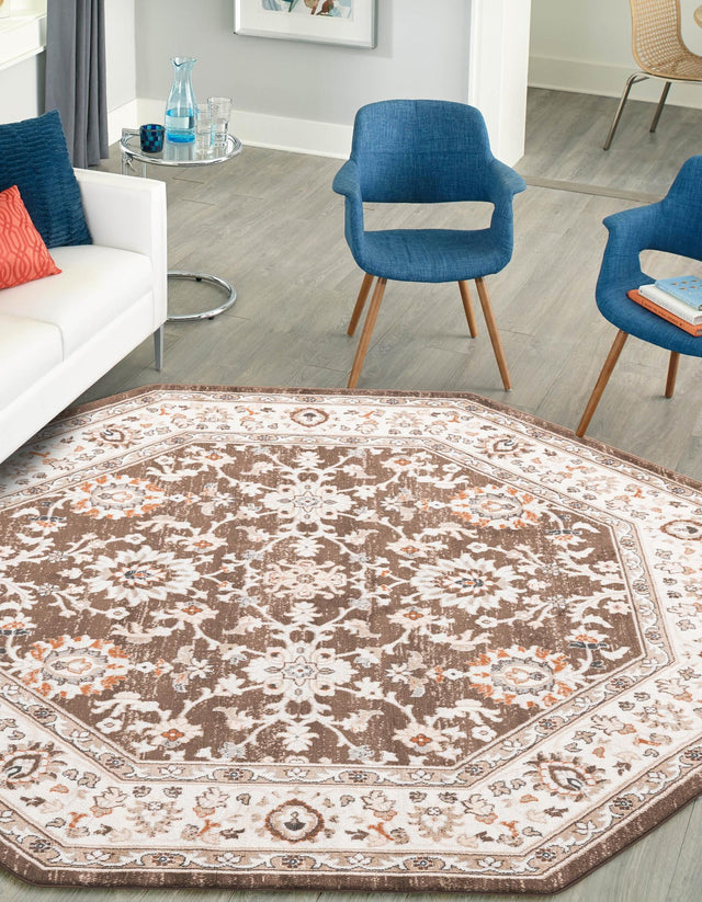Brown 7' 10 x 7' 10 Charlotte Octagon Area Rug 100% Polypropylene With Jute Backing Traditional Classical Durable Carpet for Living Dining Office Rooms for Sale at Rug Engine