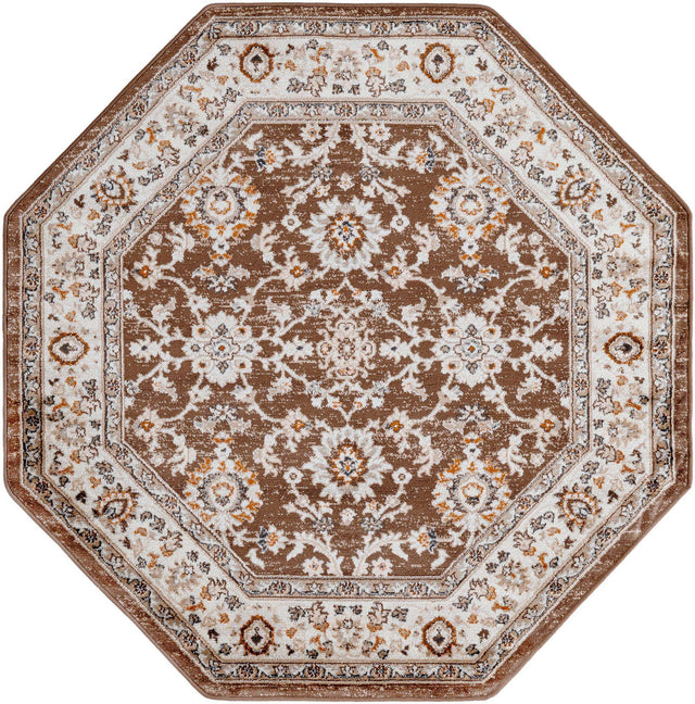 Brown 5' 3 x 5' 3 Charlotte Octagon Area Rug 100% Polypropylene With Jute Backing Traditional Classical Durable Carpet for Living Dining Office Rooms for Sale at Rug Engine