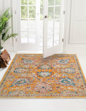 Yellow 7' 10 x 7' 10 Lola Square Area Rug Polypropylene With Jute Backing Traditional Pattern Easy Clean Carpet for Home Interior Design for Sale at Rug Engine