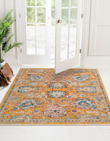 Yellow 7' 10 x 7' 10 Lola Square Area Rug Polypropylene With Jute Backing Traditional Pattern Easy Clean Carpet for Home Interior Design for Sale at Rug Engine