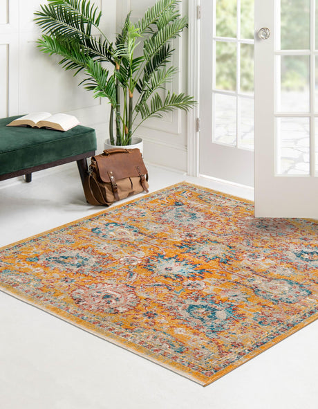 Yellow 7' 10 x 7' 10 Lola Square Area Rug Polypropylene With Jute Backing Traditional Pattern Easy Clean Carpet for Home Interior Design for Sale at Rug Engine