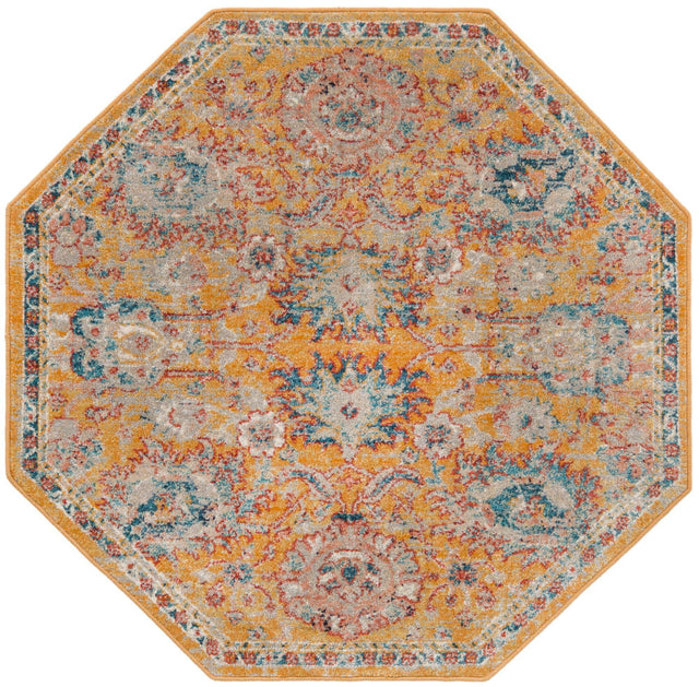 Yellow 3' 11 x 3' 11 Lola Octagon Area Rug Polypropylene With Jute Backing Traditional Pattern Easy Clean Carpet for Home Interior Design for Sale at Rug Engine