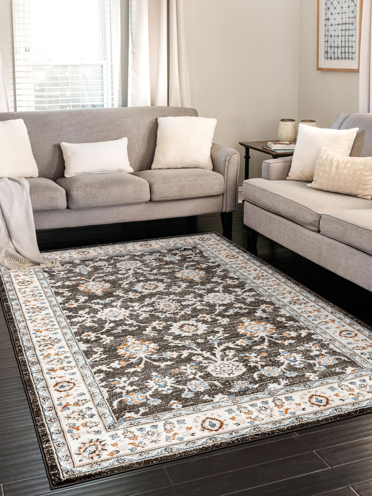 Fume Gray 9' x 12' Charlotte Rectangle Area Rug 100% Polypropylene With Jute Backing Traditional Classical Durable Carpet for Living Dining Office Rooms for Sale at Rug Engine