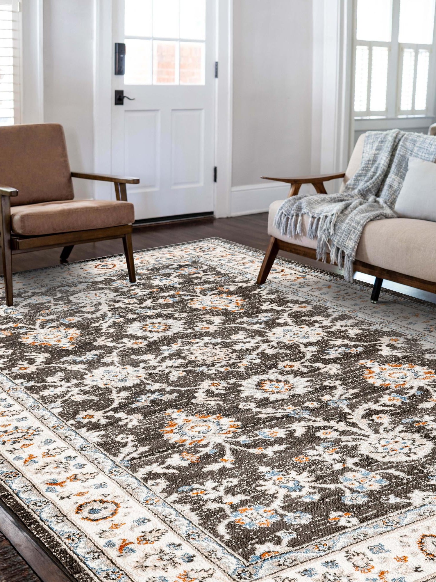 Fume Gray 5' 3 x 8' Charlotte Rectangle Area Rug 100% Polypropylene With Jute Backing Traditional Classical Durable Carpet for Living Dining Office Rooms for Sale at Rug Engine
