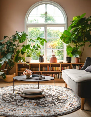 Fume Gray 7' 10 x 7' 10 Charlotte Round Area Rug 100% Polypropylene With Jute Backing Traditional Classical Durable Carpet for Living Dining Office Rooms for Sale at Rug Engine