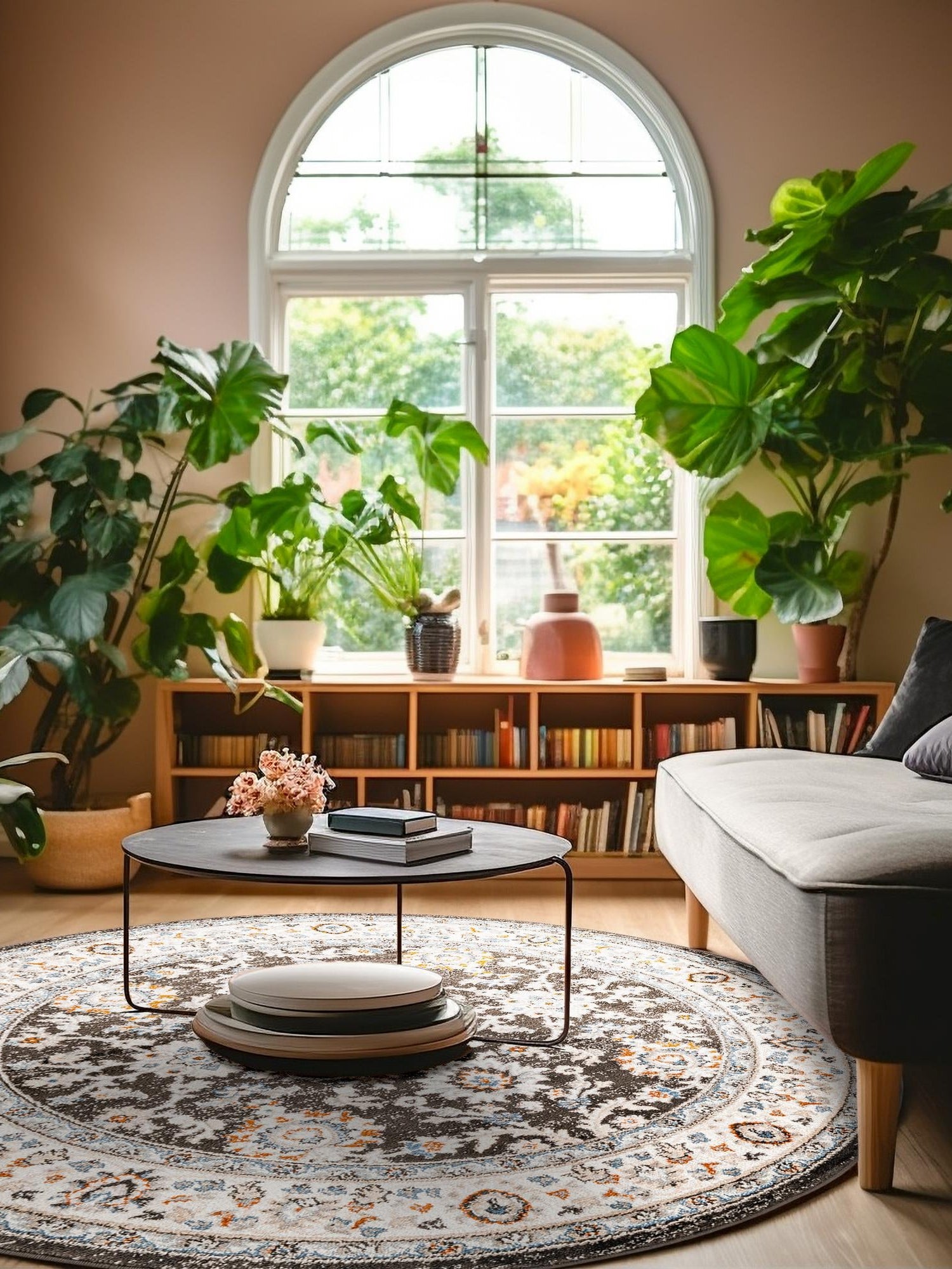 Fume Gray 3' 1 x 3' 1 Charlotte Round Area Rug 100% Polypropylene With Jute Backing Traditional Classical Durable Carpet for Living Dining Office Rooms for Sale at Rug Engine