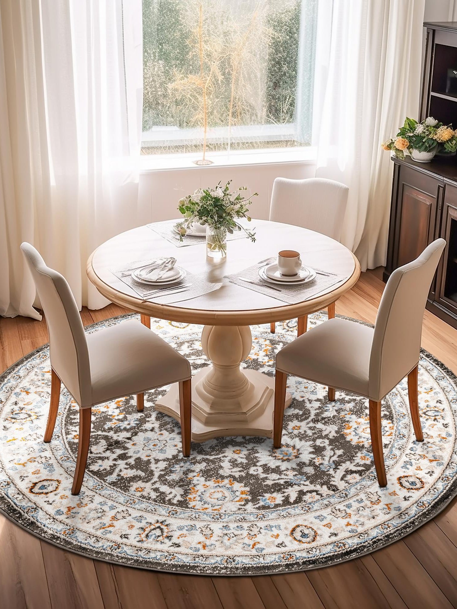 Fume Gray 5' 3 x 5' 3 Charlotte Round Area Rug 100% Polypropylene With Jute Backing Traditional Classical Durable Carpet for Living Dining Office Rooms for Sale at Rug Engine