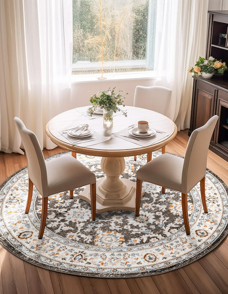 Fume Gray 3' 1 x 3' 1 Charlotte Round Area Rug 100% Polypropylene With Jute Backing Traditional Classical Durable Carpet for Living Dining Office Rooms for Sale at Rug Engine