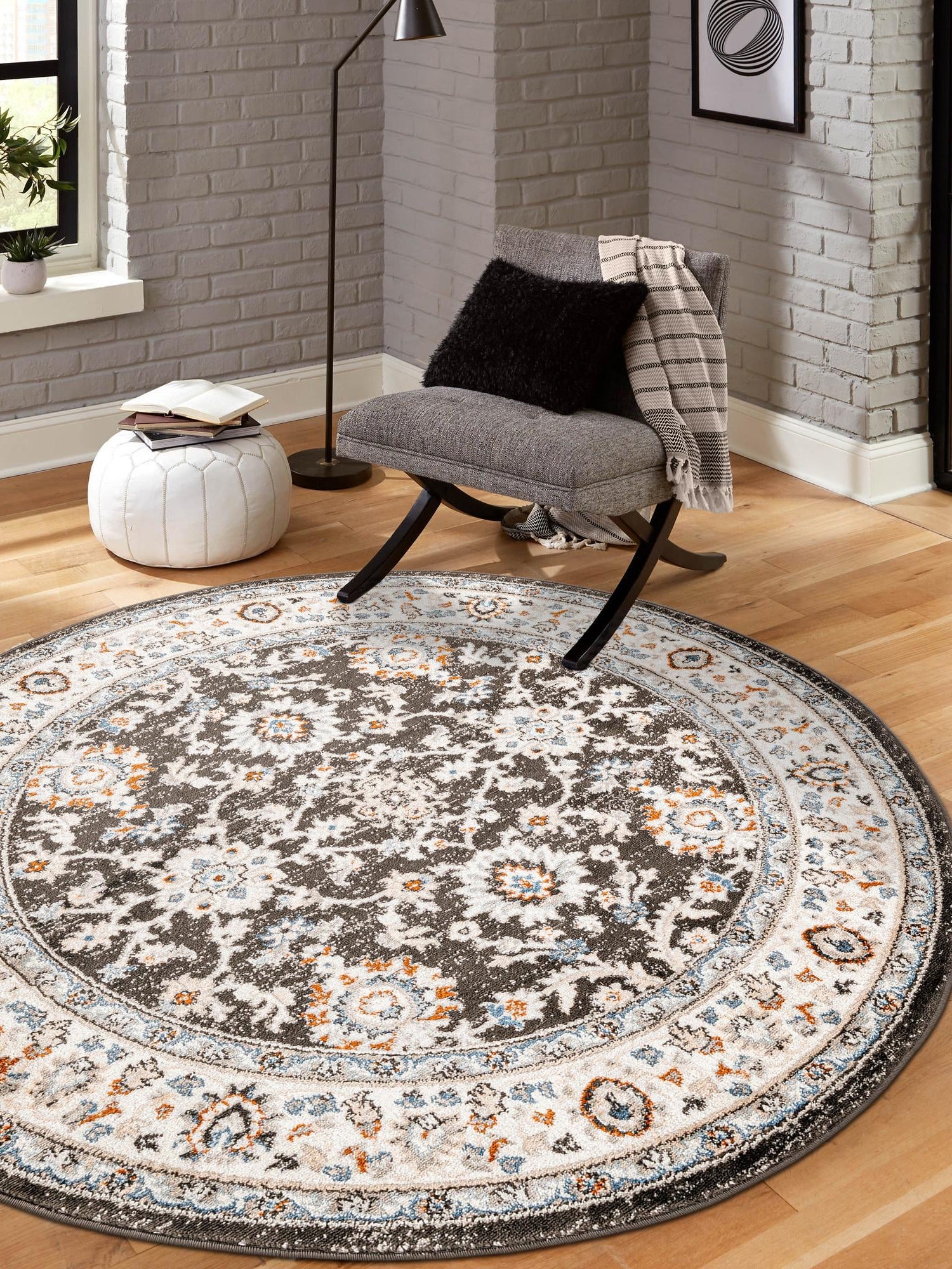 Fume Gray 5' 3 x 5' 3 Charlotte Round Area Rug 100% Polypropylene With Jute Backing Traditional Classical Durable Carpet for Living Dining Office Rooms for Sale at Rug Engine