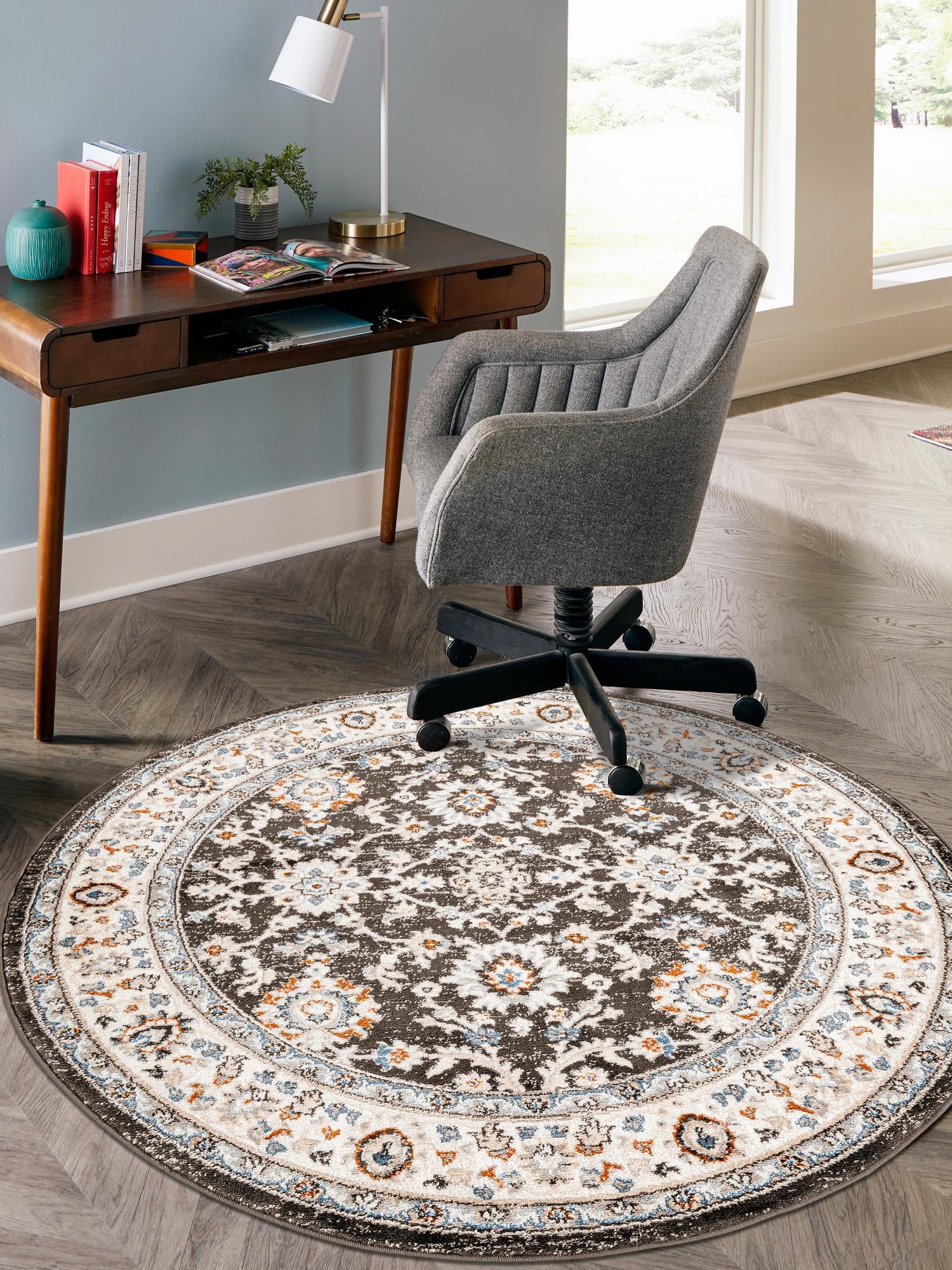 Fume Gray 3' 1 x 3' 1 Charlotte Round Area Rug 100% Polypropylene With Jute Backing Traditional Classical Durable Carpet for Living Dining Office Rooms for Sale at Rug Engine