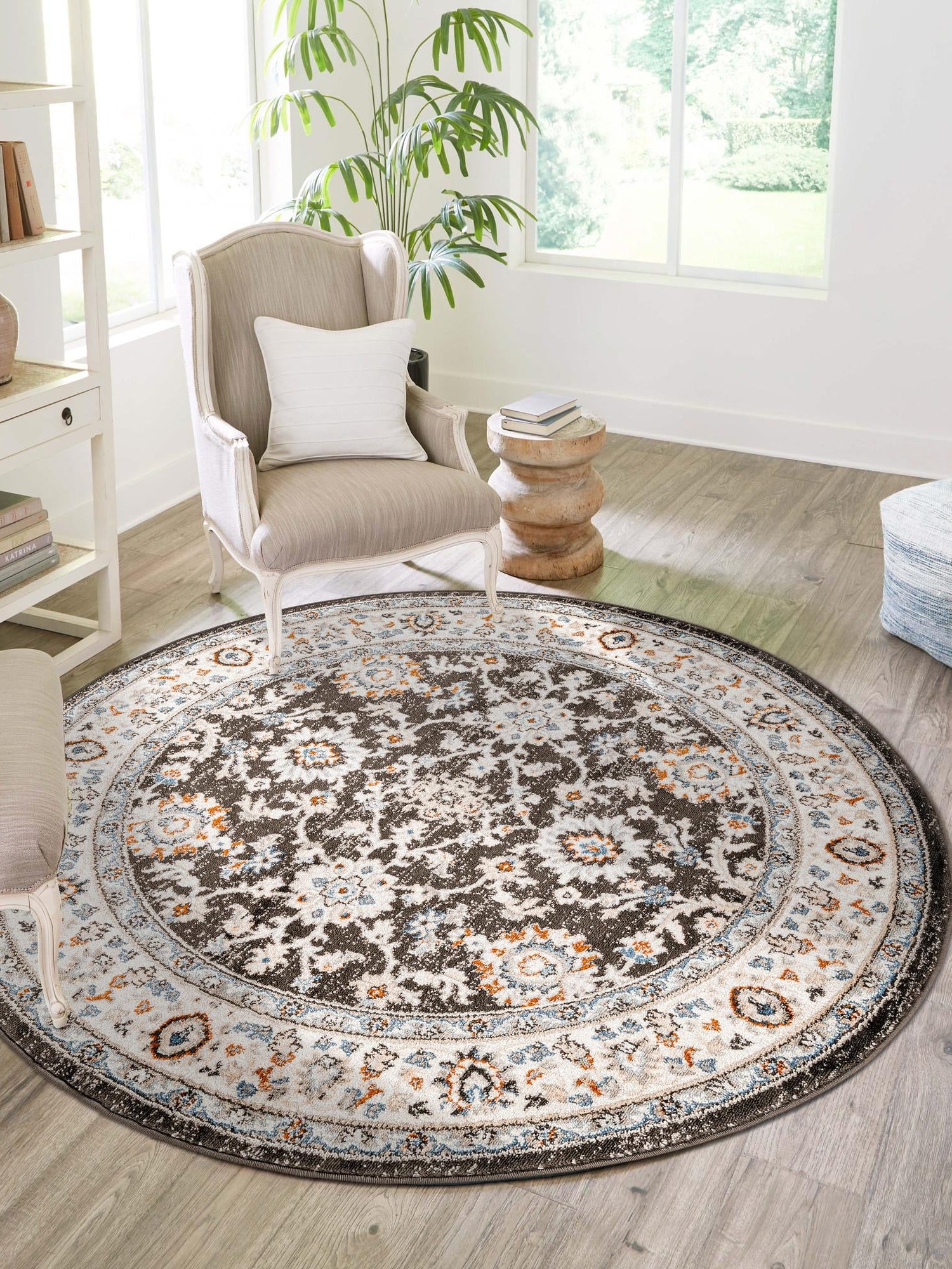 Fume Gray 3' 1 x 3' 1 Charlotte Round Area Rug 100% Polypropylene With Jute Backing Traditional Classical Durable Carpet for Living Dining Office Rooms for Sale at Rug Engine