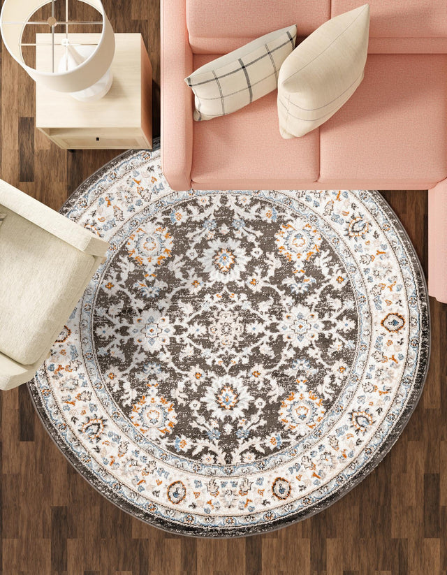 Fume Gray 7' 10 x 7' 10 Charlotte Round Area Rug 100% Polypropylene With Jute Backing Traditional Classical Durable Carpet for Living Dining Office Rooms for Sale at Rug Engine