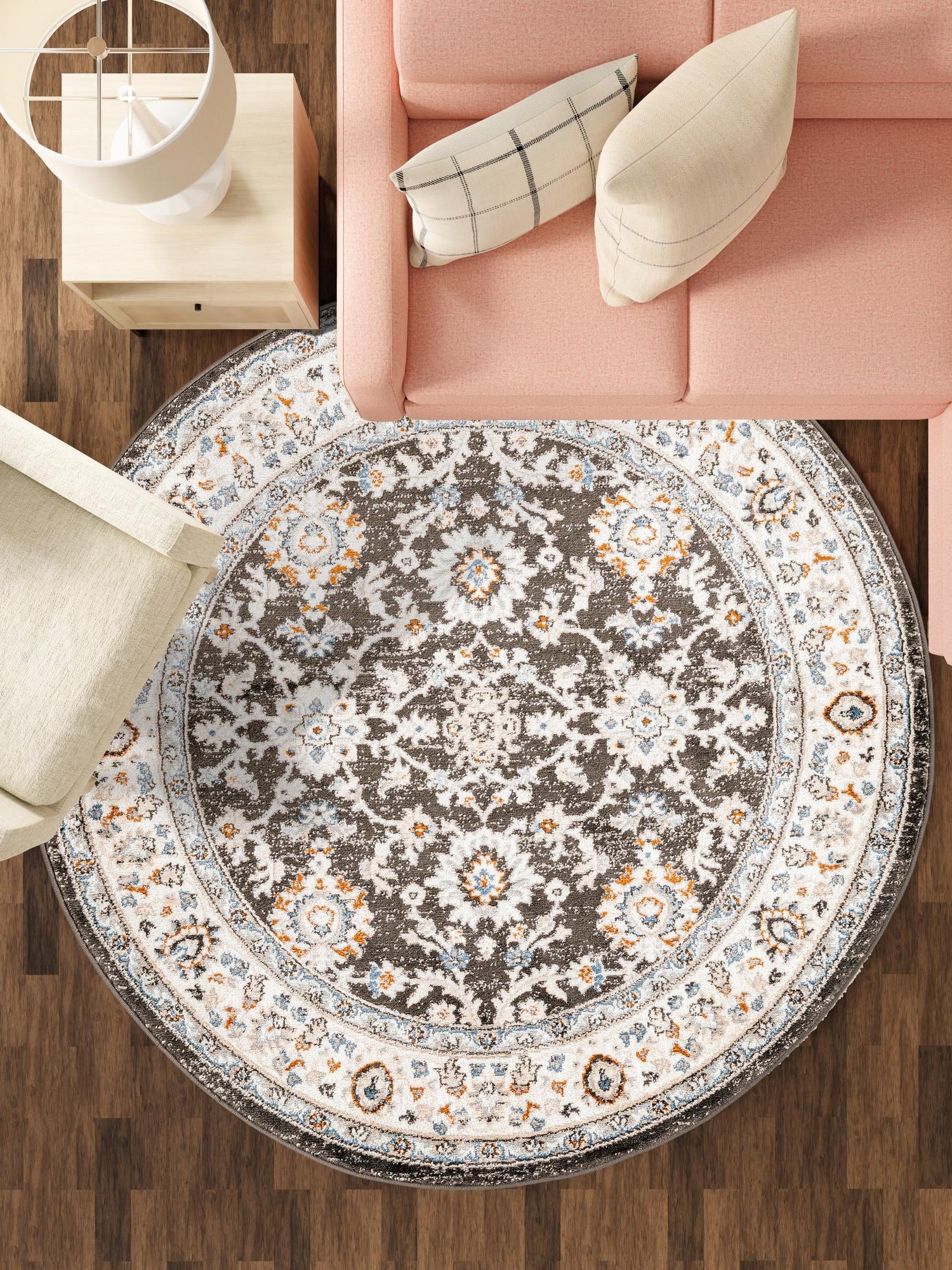 Fume Gray 3' 1 x 3' 1 Charlotte Round Area Rug 100% Polypropylene With Jute Backing Traditional Classical Durable Carpet for Living Dining Office Rooms for Sale at Rug Engine