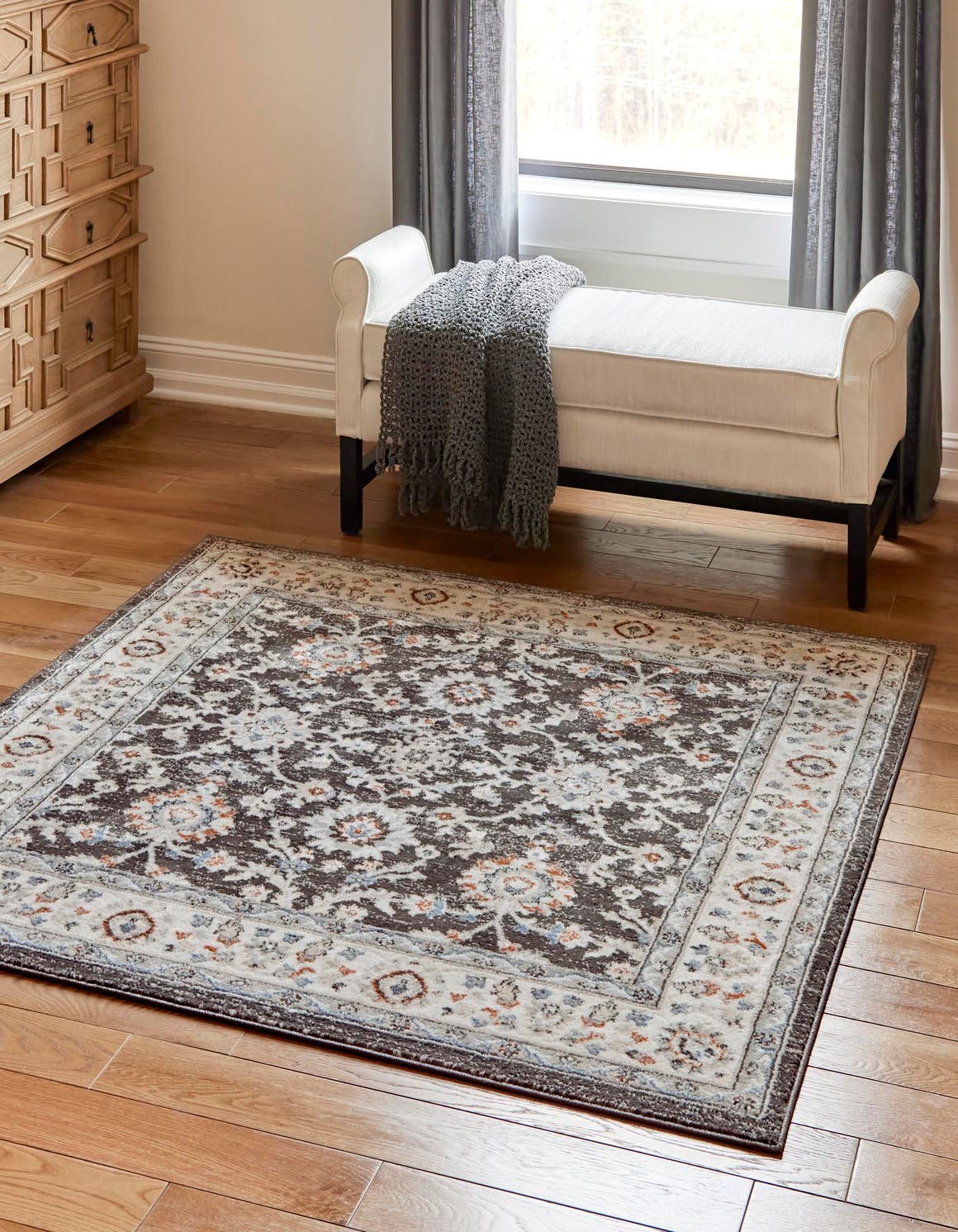 Fume Gray 4' 1 x 4' 1 Charlotte Square Area Rug 100% Polypropylene With Jute Backing Traditional Classical Durable Carpet for Living Dining Office Rooms for Sale at Rug Engine