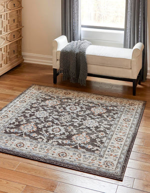 Fume Gray 4' 1 x 4' 1 Charlotte Square Area Rug 100% Polypropylene With Jute Backing Traditional Classical Durable Carpet for Living Dining Office Rooms for Sale at Rug Engine