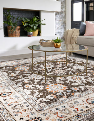 Fume Gray 7' 10 x 7' 10 Charlotte Square Area Rug 100% Polypropylene With Jute Backing Traditional Classical Durable Carpet for Living Dining Office Rooms for Sale at Rug Engine