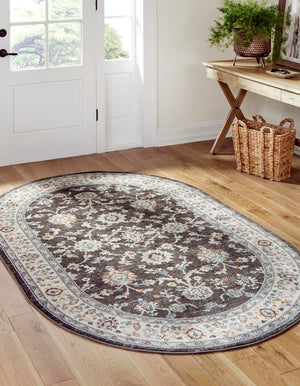 Fume Gray 4' 1 x 6' 1 Charlotte Oval Area Rug 100% Polypropylene With Jute Backing Traditional Classical Durable Carpet for Living Dining Office Rooms for Sale at Rug Engine