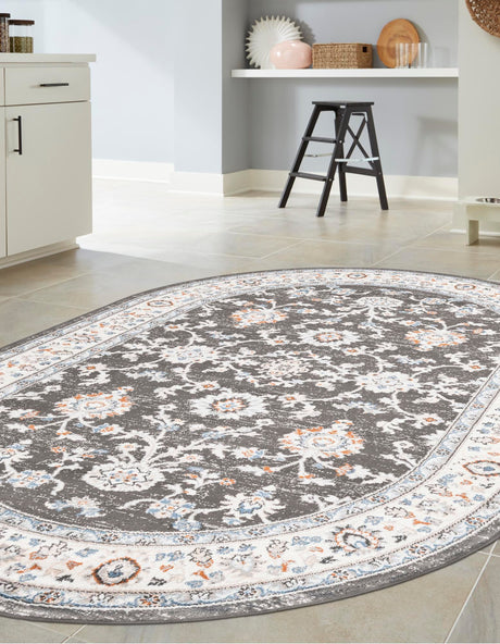 Fume Gray 4' 1 x 6' 1 Charlotte Oval Area Rug 100% Polypropylene With Jute Backing Traditional Classical Durable Carpet for Living Dining Office Rooms for Sale at Rug Engine