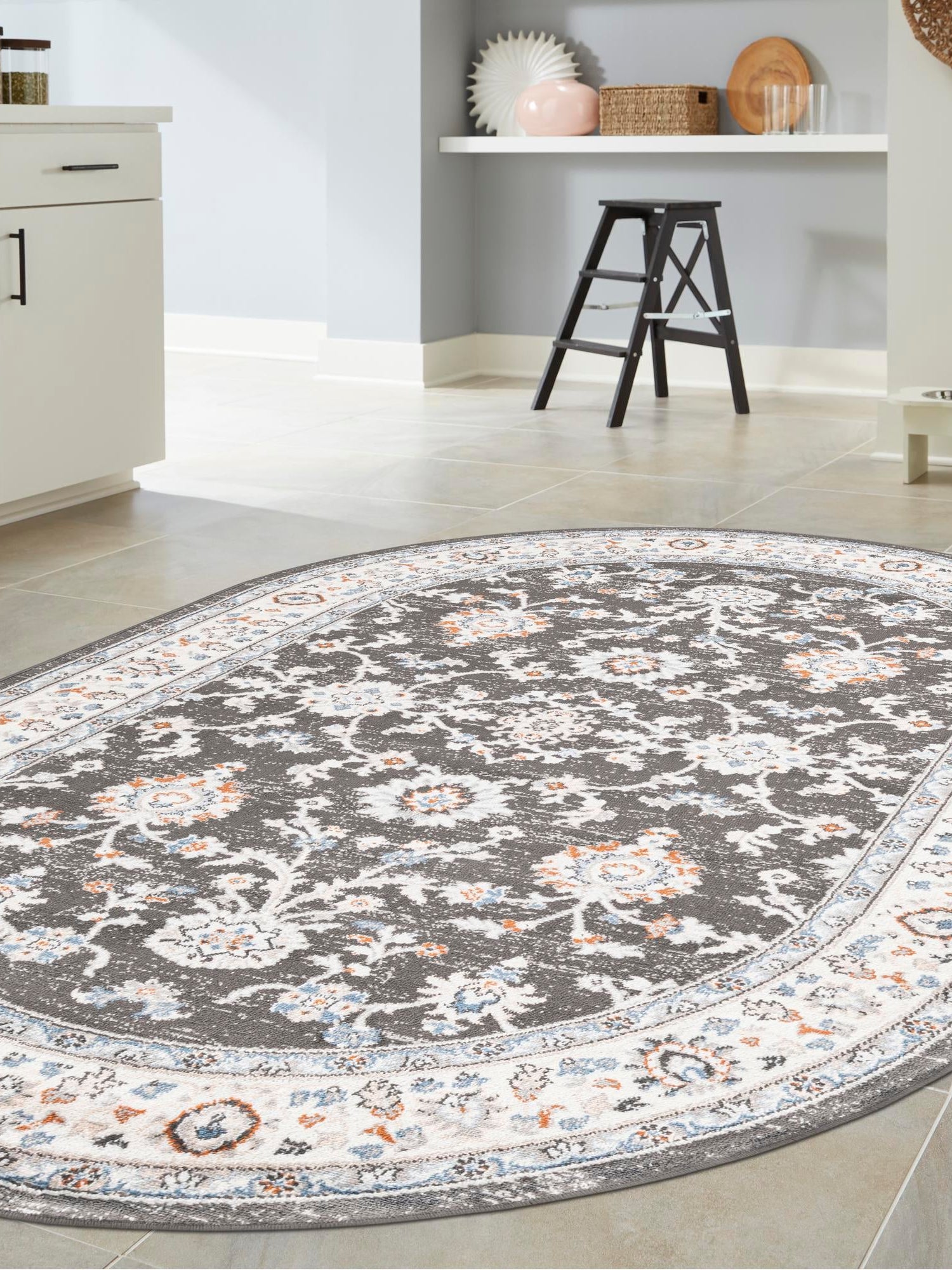Fume Gray 5' 3 x 8' Charlotte Oval Area Rug 100% Polypropylene With Jute Backing Traditional Classical Durable Carpet for Living Dining Office Rooms for Sale at Rug Engine