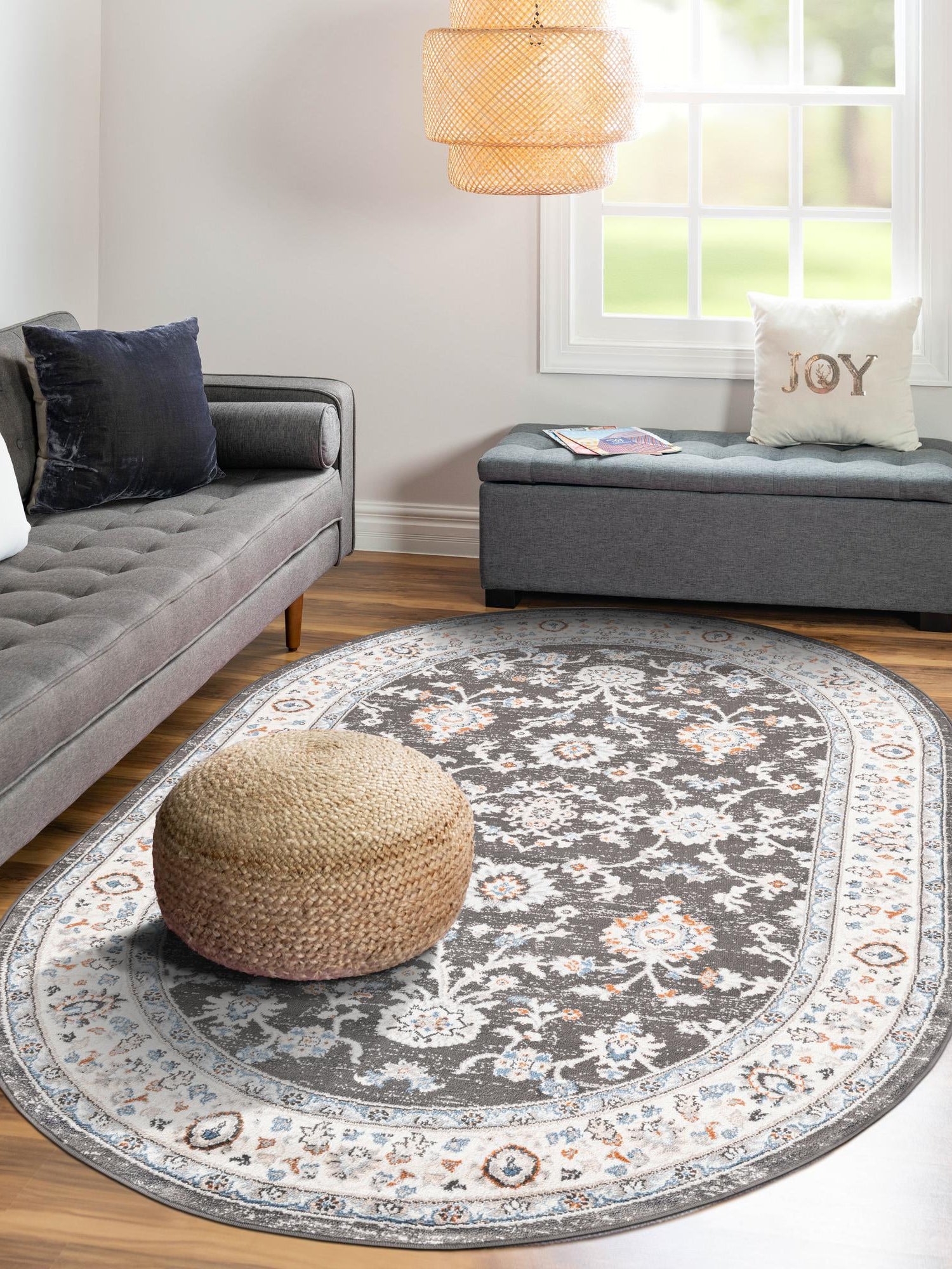 Fume Gray 7' 10 x 10' Charlotte Oval Area Rug 100% Polypropylene With Jute Backing Traditional Classical Durable Carpet for Living Dining Office Rooms for Sale at Rug Engine