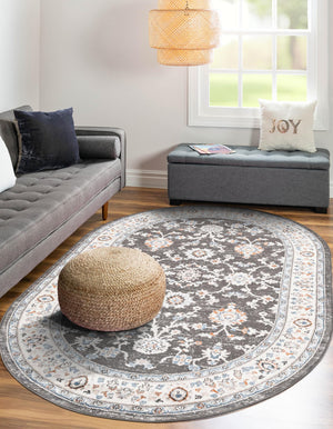 Fume Gray 5' 3 x 8' Charlotte Oval Area Rug 100% Polypropylene With Jute Backing Traditional Classical Durable Carpet for Living Dining Office Rooms for Sale at Rug Engine