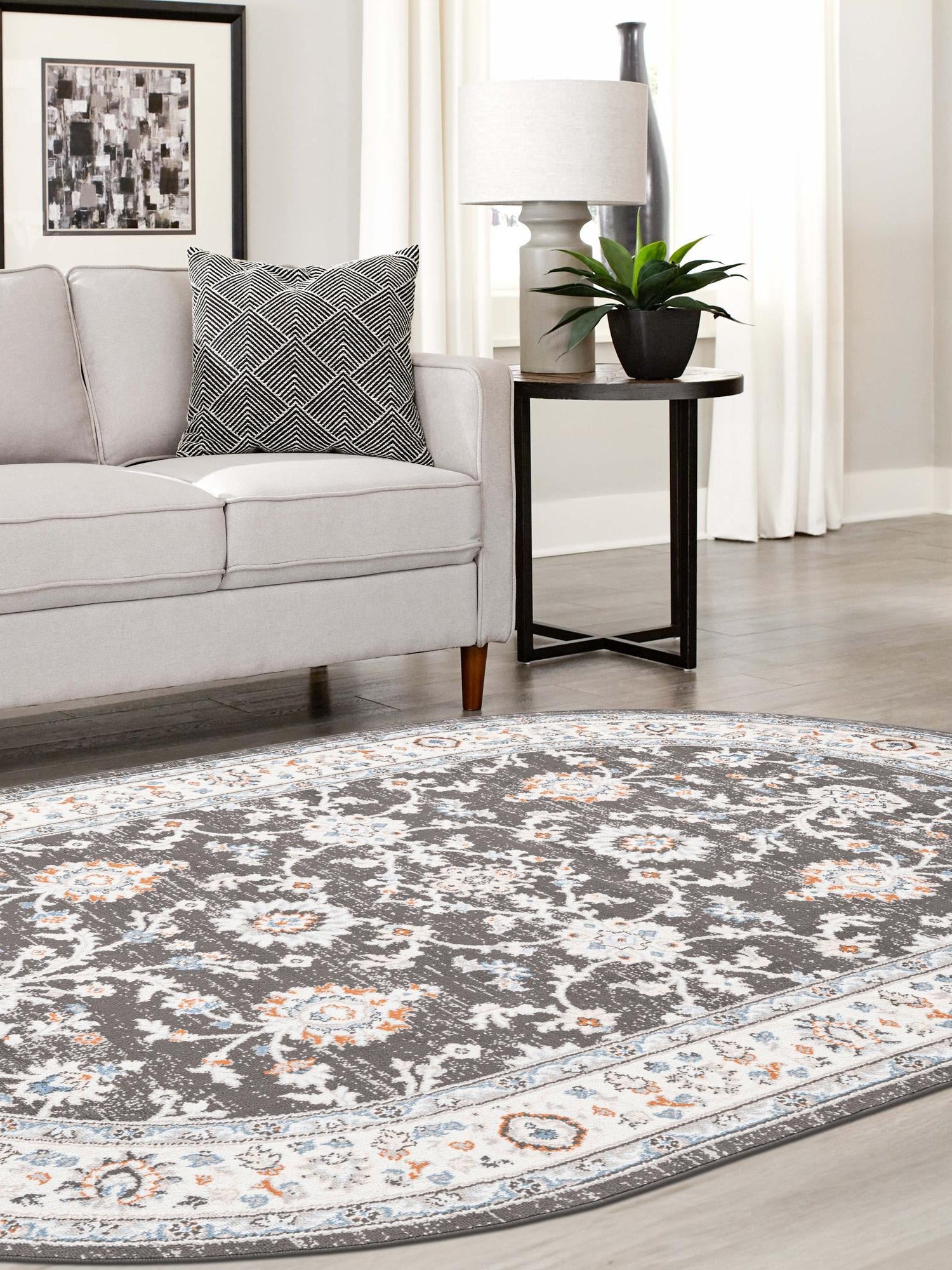 Fume Gray 5' 3 x 8' Charlotte Oval Area Rug 100% Polypropylene With Jute Backing Traditional Classical Durable Carpet for Living Dining Office Rooms for Sale at Rug Engine