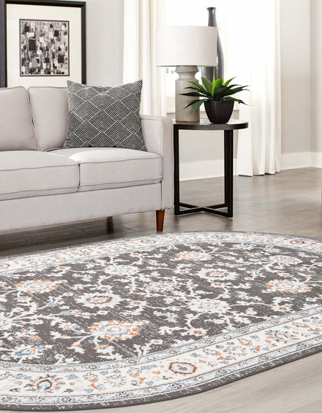 Fume Gray 5' 3 x 8' Charlotte Oval Area Rug 100% Polypropylene With Jute Backing Traditional Classical Durable Carpet for Living Dining Office Rooms for Sale at Rug Engine