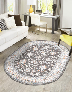Fume Gray 4' 1 x 6' 1 Charlotte Oval Area Rug 100% Polypropylene With Jute Backing Traditional Classical Durable Carpet for Living Dining Office Rooms for Sale at Rug Engine