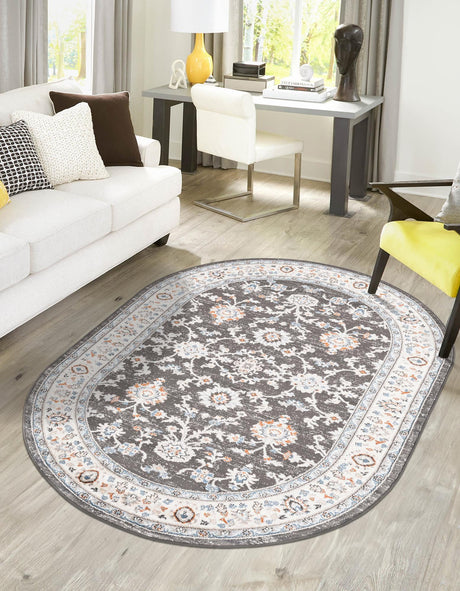 Fume Gray 4' 1 x 6' 1 Charlotte Oval Area Rug 100% Polypropylene With Jute Backing Traditional Classical Durable Carpet for Living Dining Office Rooms for Sale at Rug Engine