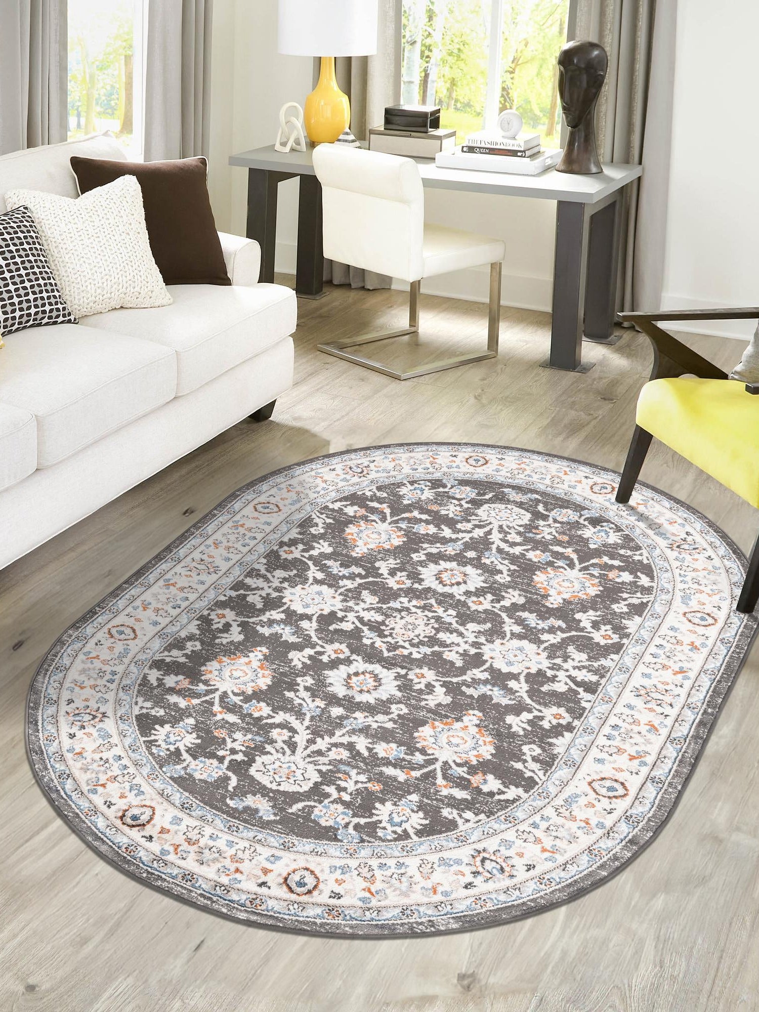 Fume Gray 7' 10 x 10' Charlotte Oval Area Rug 100% Polypropylene With Jute Backing Traditional Classical Durable Carpet for Living Dining Office Rooms for Sale at Rug Engine