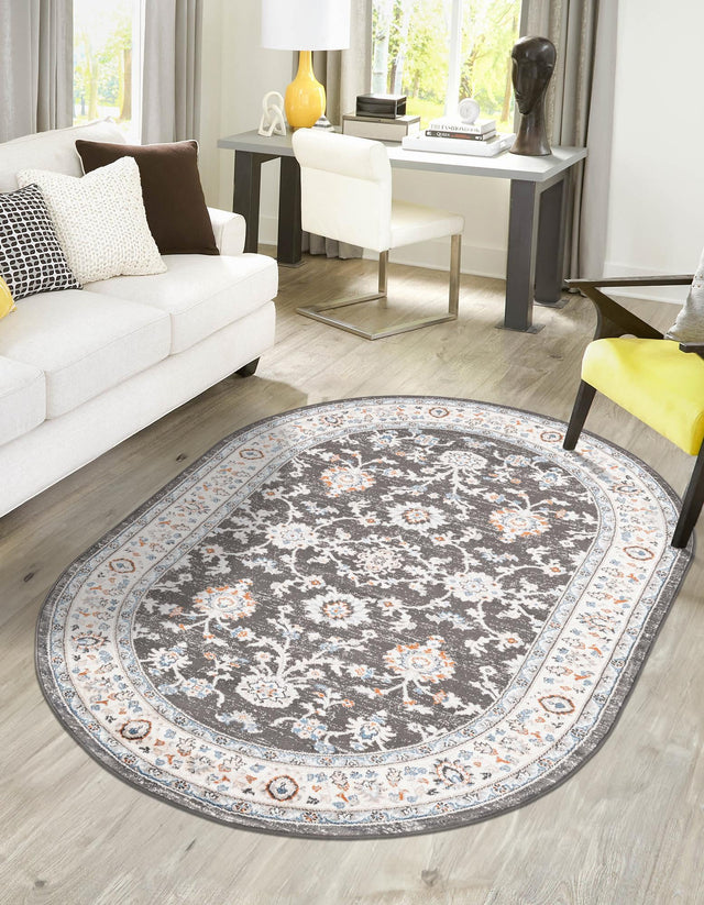 Fume Gray 5' 3 x 8' Charlotte Oval Area Rug 100% Polypropylene With Jute Backing Traditional Classical Durable Carpet for Living Dining Office Rooms for Sale at Rug Engine