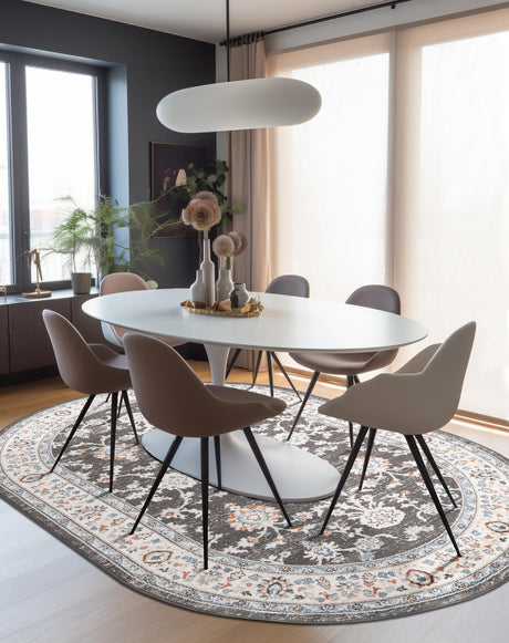 Fume Gray 5' 3 x 8' Charlotte Oval Area Rug 100% Polypropylene With Jute Backing Traditional Classical Durable Carpet for Living Dining Office Rooms for Sale at Rug Engine