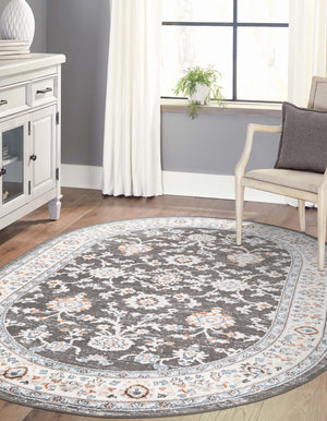 Fume Gray 4' 1 x 6' 1 Charlotte Oval Area Rug 100% Polypropylene With Jute Backing Traditional Classical Durable Carpet for Living Dining Office Rooms for Sale at Rug Engine