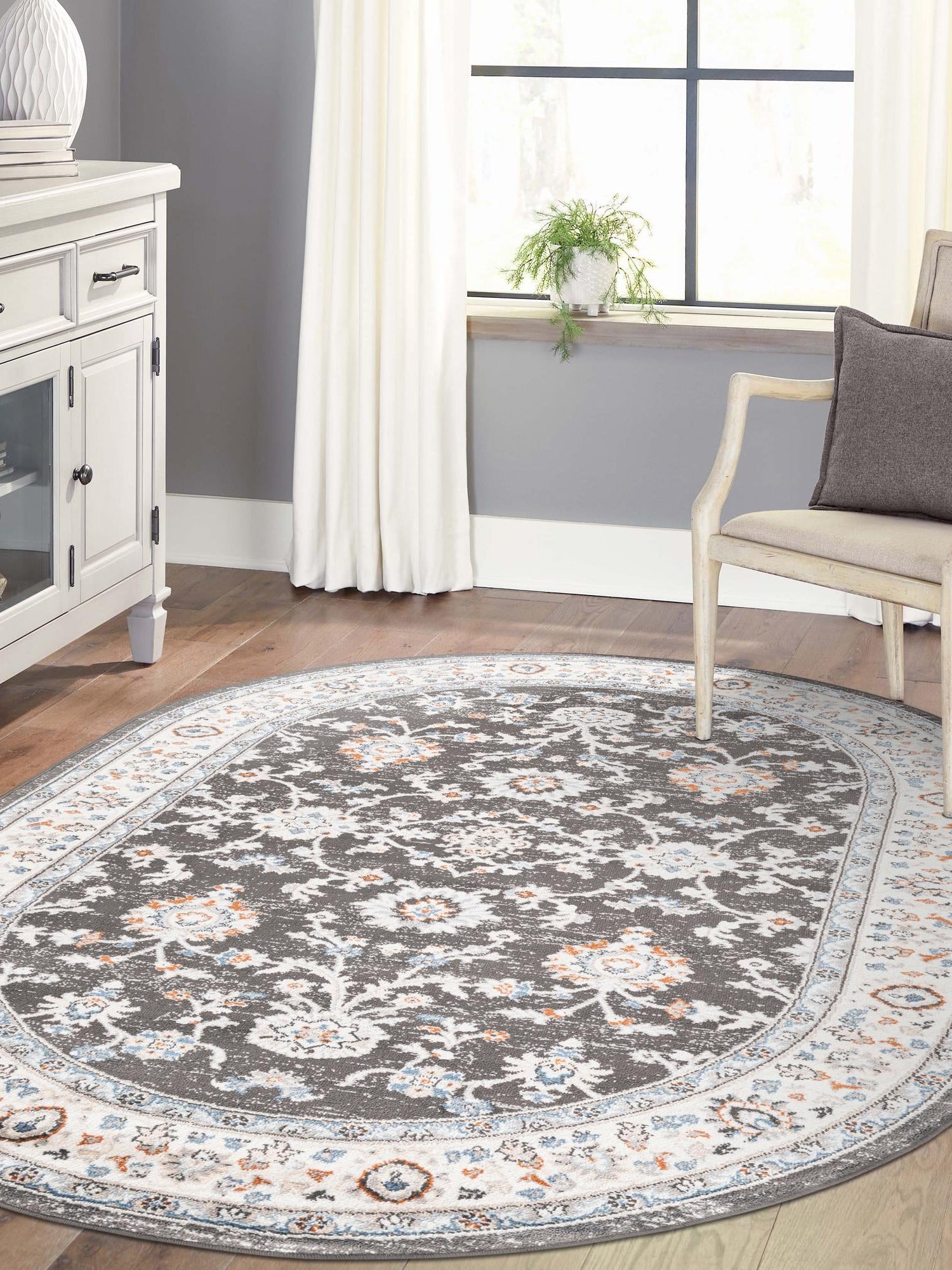 Fume Gray 5' 3 x 8' Charlotte Oval Area Rug 100% Polypropylene With Jute Backing Traditional Classical Durable Carpet for Living Dining Office Rooms for Sale at Rug Engine