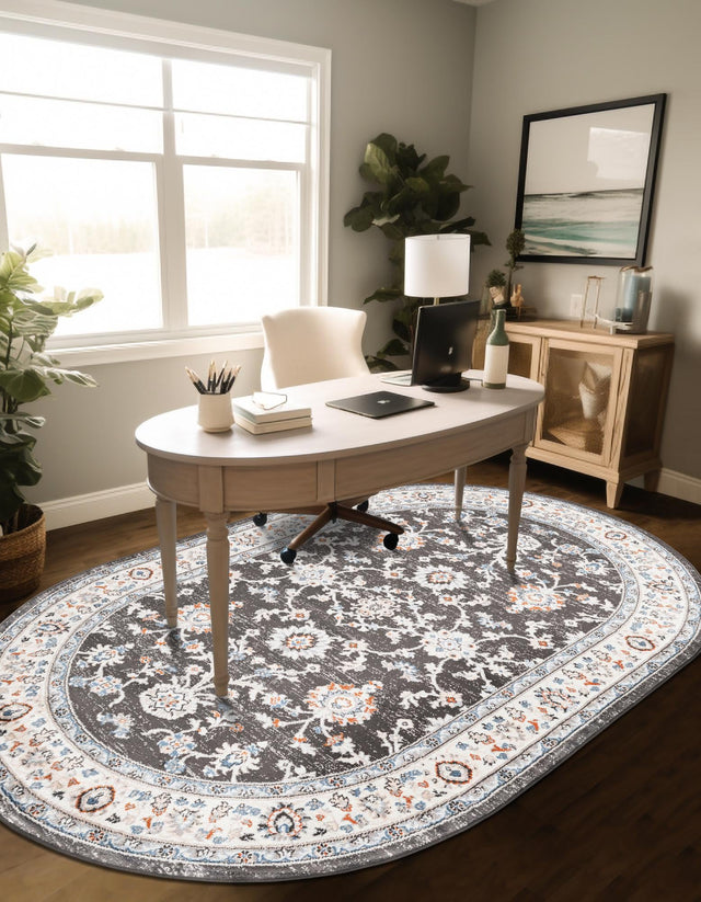 Fume Gray 4' 1 x 6' 1 Charlotte Oval Area Rug 100% Polypropylene With Jute Backing Traditional Classical Durable Carpet for Living Dining Office Rooms for Sale at Rug Engine