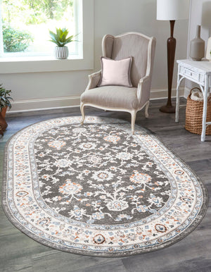Fume Gray 4' 1 x 6' 1 Charlotte Oval Area Rug 100% Polypropylene With Jute Backing Traditional Classical Durable Carpet for Living Dining Office Rooms for Sale at Rug Engine