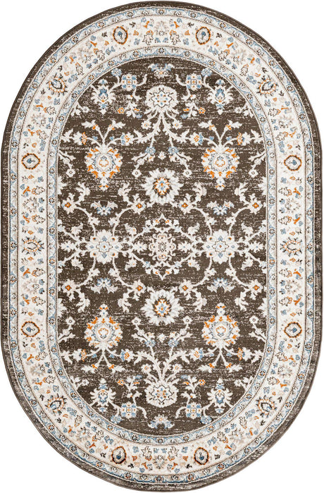Fume Gray 5' 3 x 8' Charlotte Oval Area Rug 100% Polypropylene With Jute Backing Traditional Classical Durable Carpet for Living Dining Office Rooms for Sale at Rug Engine
