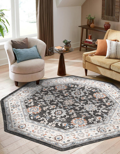Fume Gray 7' 10 x 7' 10 Charlotte Octagon Area Rug 100% Polypropylene With Jute Backing Traditional Classical Durable Carpet for Living Dining Office Rooms for Sale at Rug Engine