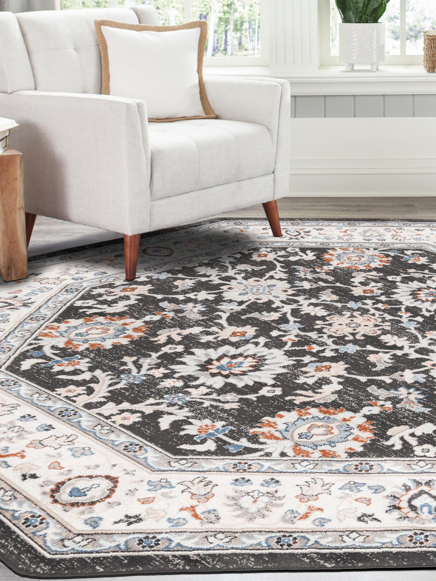 Fume Gray 5' 3 x 5' 3 Charlotte Octagon Area Rug 100% Polypropylene With Jute Backing Traditional Classical Durable Carpet for Living Dining Office Rooms for Sale at Rug Engine